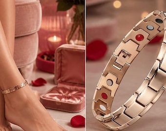 Rosegold Titanium Magnetic Healing Bracelet (22cm/9in) – 4-in-1 Unisex Therapy Clasp