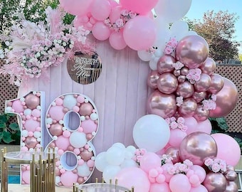 153 pcs 18 th Birthday Debut Party Decoration Macaroon Pink White Garland Kit wedding , birthday , baby shower
