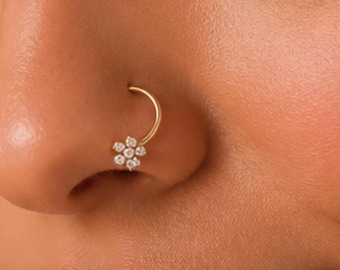 Flower Crystal Nose Ring | 925 Silver, Anti-Allergy 10mm