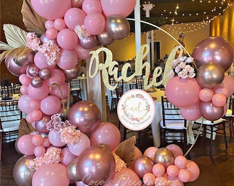 Pink & Rose Balloon Arch Kit, Chrome Accents, 99 Piece Party Decor