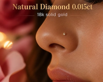 1.5mm Diamond Nose Stud 18K Gold Au750 | 22G L Shape Nose Piercing | Minimalist Fine Jewelry | JOY Collection