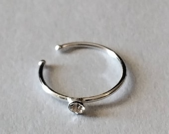 Silver 10 mm Nose Ring CZ crystal 1 mm , 22 G , Ball End Point Tarnish Resistance , Won’t Give Stain