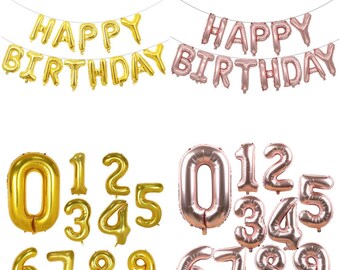 32 inch Happy birthday  , Numbers 0-9 , Rosegold and Gold Colors of Balloons 3D Foil ,  Giant Size