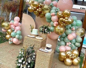 176 pcs Green Pink Latex Balloon SET Conteffi Chrome GoldArc Garland Balloon Kit birthday wedding Balloons