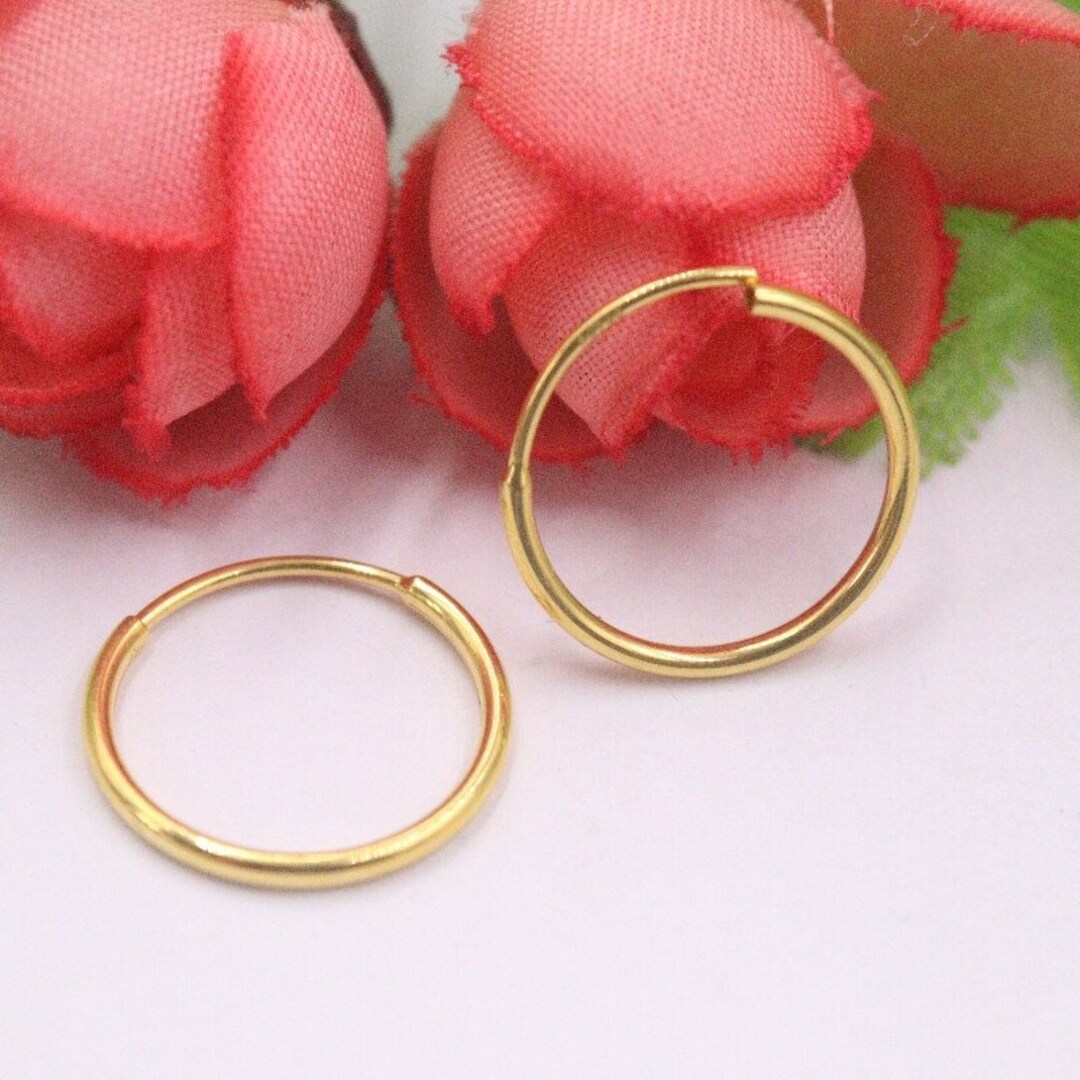 Certified 14 K Solid Gold Mini Hoop Earrings Minimalist Etsy