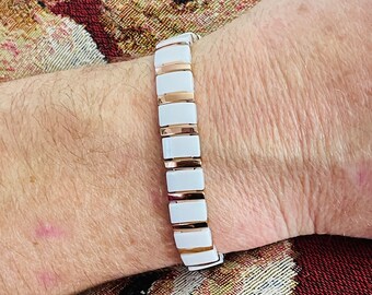 Elegant White and Rose Gold Ceramic Bio Magnetic Therapy Bracelet / Adjustable | Improve Sleep | Free Shipping