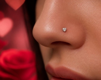 Real Silver 925 Crystal Nose Studs, Ball Point End, 3mm Heart Brilliant Cubic Zirconia ,Buy 1 take 1 Free Shipping