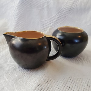 ANTIQUE Villeroy & Boch Black Creamer and Sugar with Gold Trim