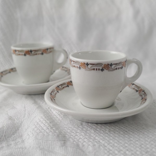 Set of 2 VINTAGE O.P. Co Syracuse China "Glendale" Pattern Restaurant Ware Demitasse Cups & Saucers