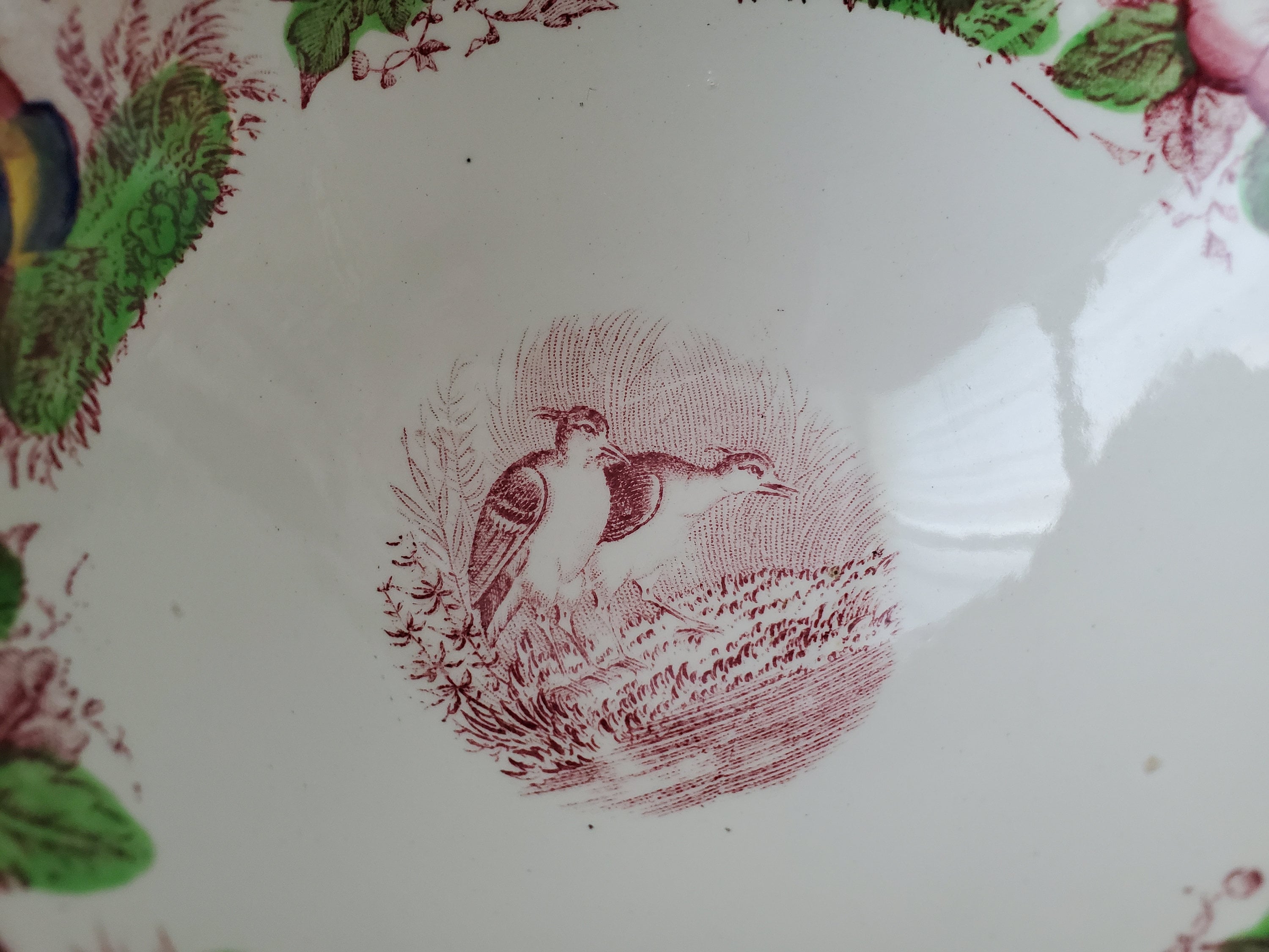 Antique PV France Portieux Vallerysthal Footed Transferware Bowl