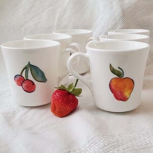 Corning "Cesta de Frutas" Tazas, Cerezas y Melocotones