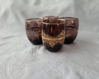 Set of 4 VINTAGE Vecchia Murano Hand-Blown Amethyst Glass Barware