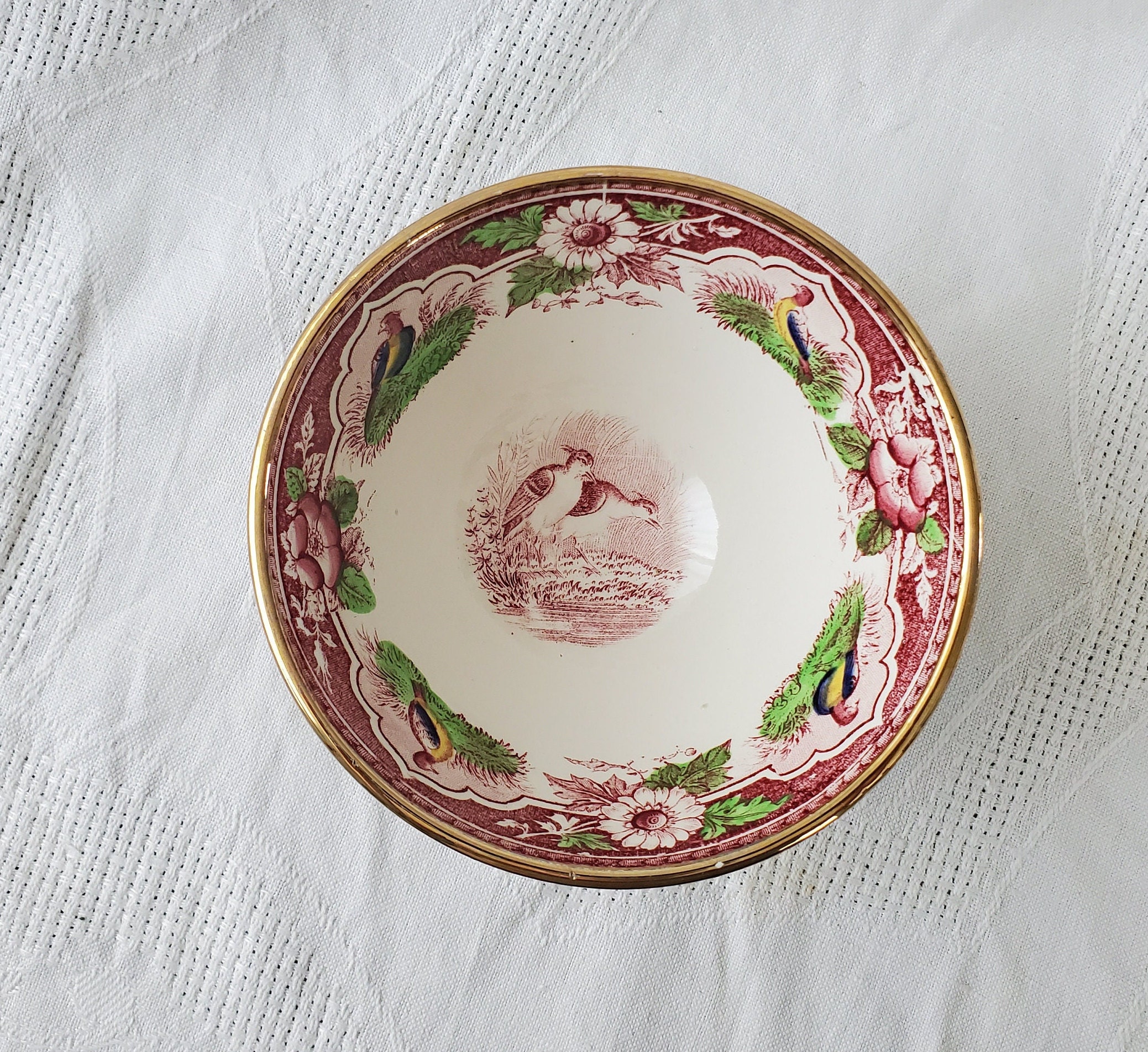 Antique PV France Portieux Vallerysthal Footed Transferware Bowl