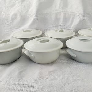 Sets of 2 VINTAGE Pillivuyt &quot;Culinaire White&quot; Individual Casseroles & Lids, Made in France