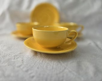 Set of 3 VINTAGE "Casual California Yellow" Cups & Saucers by Vernon Ware Metlox