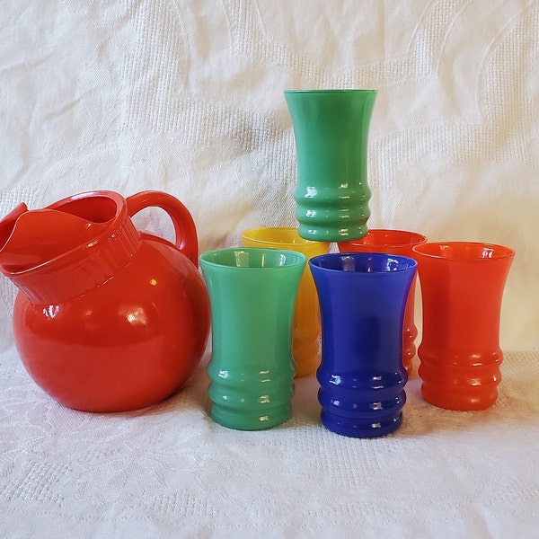 VINTAGE Anchor Hocking Rainbow Ball Pitcher and Matching Tumblers, Sold Individually