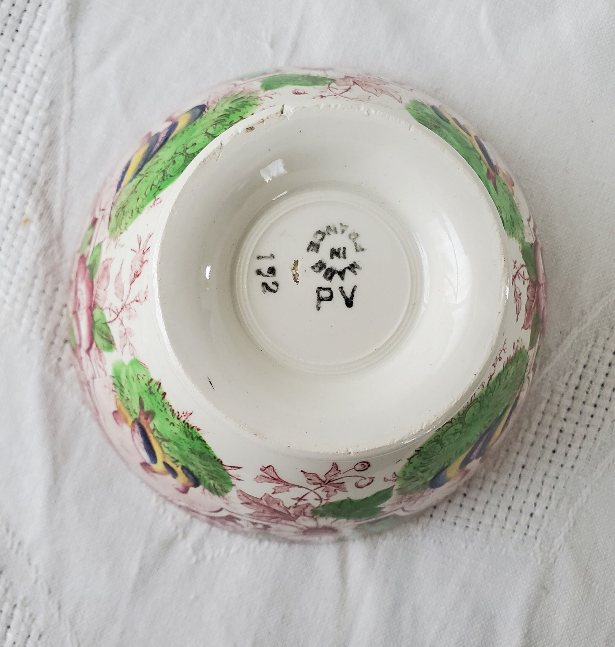 Antique PV France Portieux Vallerysthal Footed Transferware Bowl
