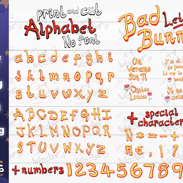 Bad bunny Alphabet Only SVG/DXF/JPG/Png Un verano sin ti