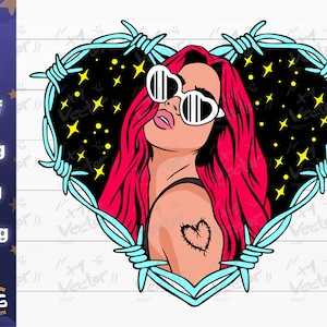Bichota SVG/DXF/PNG/Jpg Heart Tattoo Bichota jpg, Karol G red hair, Files for cricut silhouette, sublimation, decals, digital download