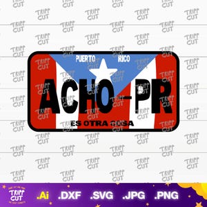 May include: A rectangular sticker with a red border and the Puerto Rican flag design. The text "ACHO-PR" is in bold black letters, with "Puerto Rico" above and "TRES OTRA GRISA" below.