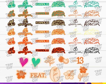 May include: A collection of colorful digital stickers with various designs and text. The stickers include text like "KAROL G" and "LATINA FOREVA", along with floral and fruit illustrations. The bottom banner shows file type extensions.