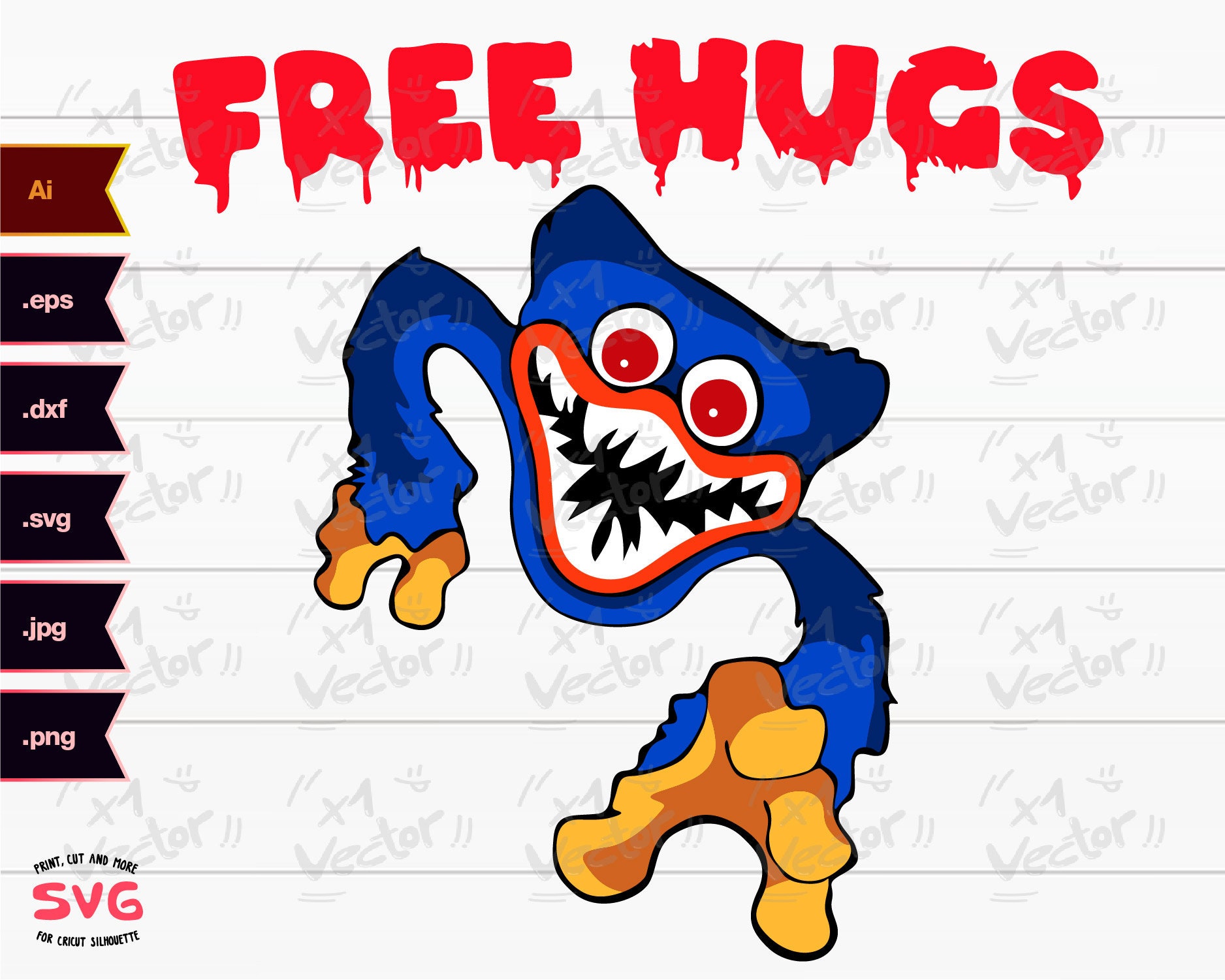 Huggy Wuggy Free Hugs Poppy Playtime Fnf PNG Friday Night | Etsy Denmark