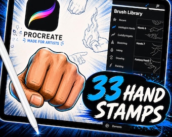 33 Procreate Hand Stamps, Posing Guide Brushes (Digital Download)