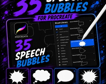 35 Procreate Comic Speech Bubble Stamps, Brush Set (Digital Download)