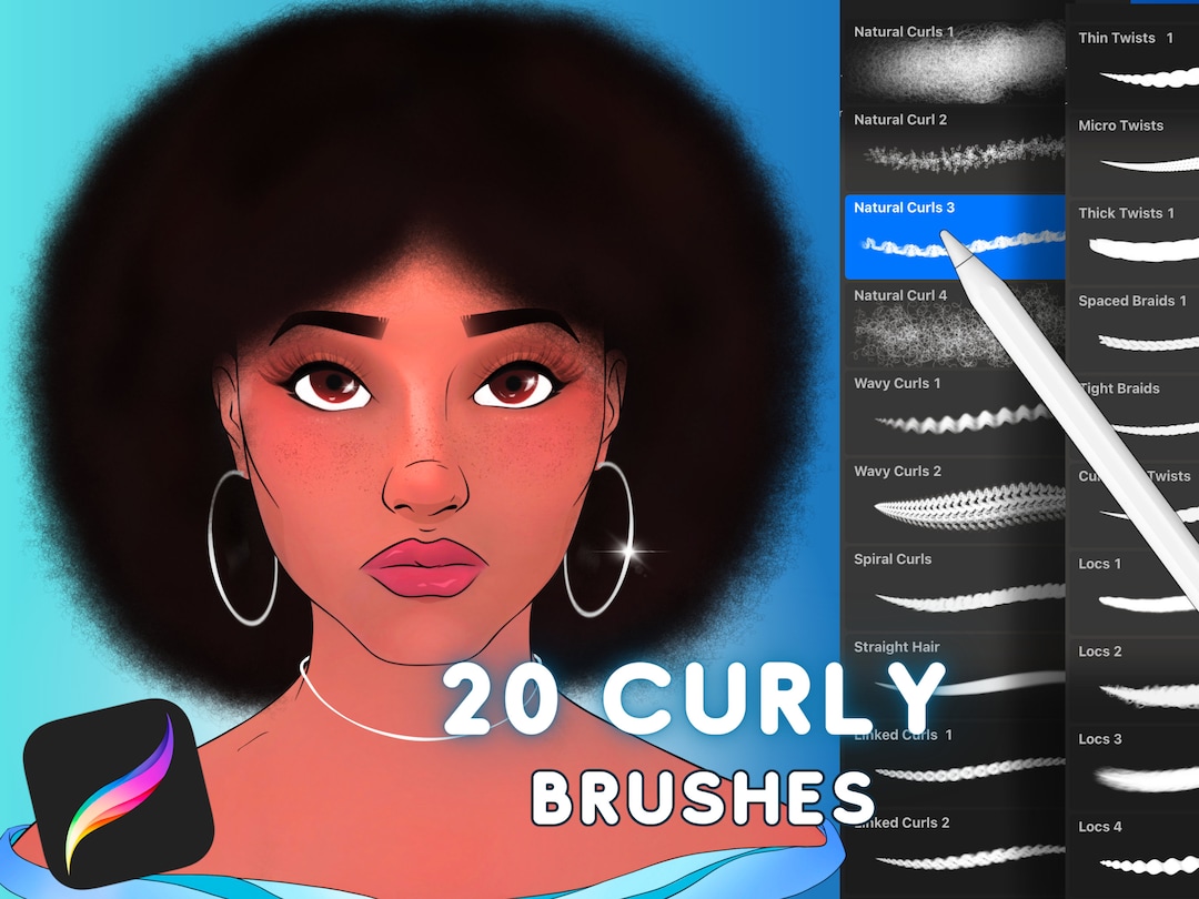 Procreate Natural Hair Brushes, Procreate Wavy Hair Brushes, Procreate Curly Hair Brushes