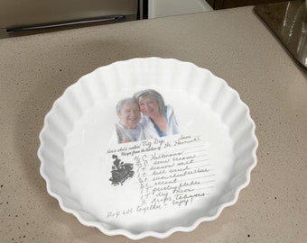 Pie plate personalized, handwritten recipe, favorite recipe pan, engraved baking dish, display pie pan, wedding gift or shower gift, 10.5”