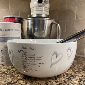 Mixing bowl personalized,handwritten large mixing bowl, popcorn bowl,customized recipe mixing bowl, handwritten high quality,3.5 qt