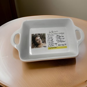 Casserole dish personalized, handwritten recipe keepsake, personalized ceramic art, custom art text or photos, 13.5 x 8”, 2.75 qt