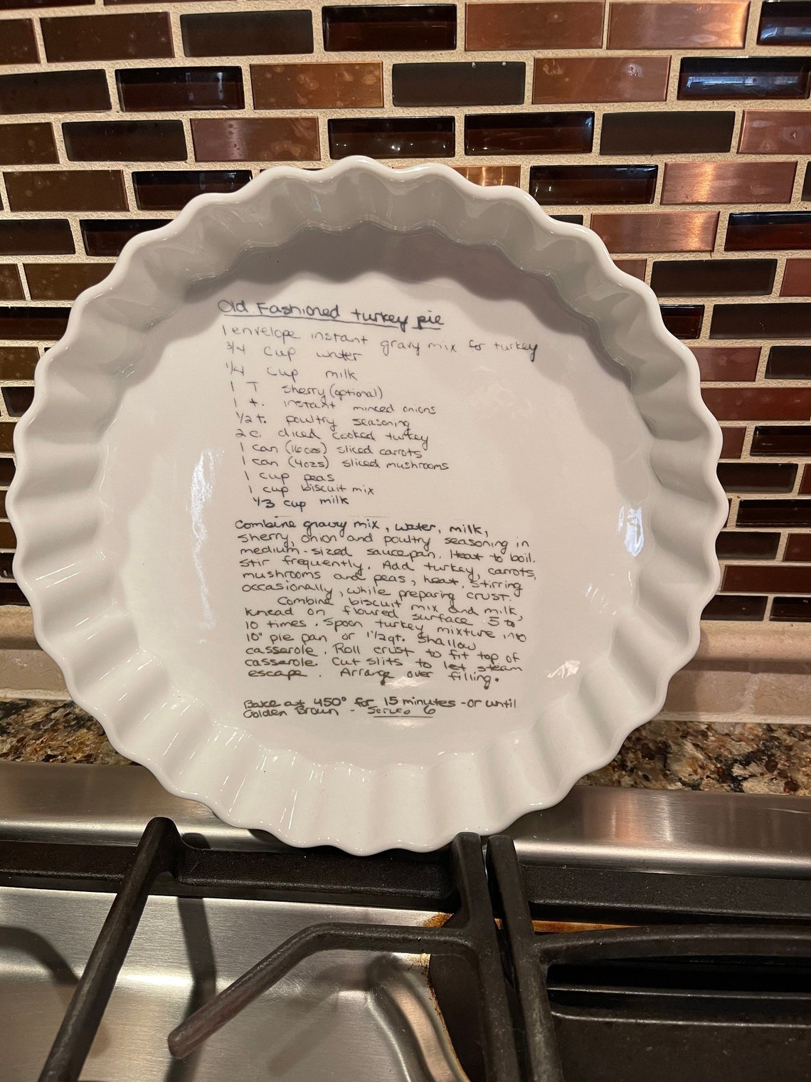 Handwritten Pie Plate Personalized Pie Plate Customized Pie Etsy