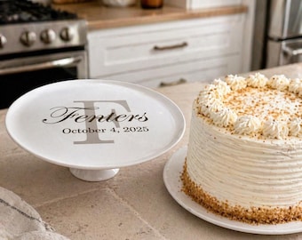 Personalized Porcelain Cake Plate with Pedestal, Custom Photo or Recipe, Wedding Gift, Family Keepsake Dessert Stand, 11”