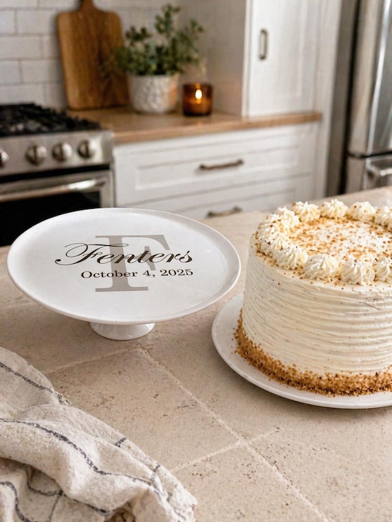 Cake plate personalized on stand,   handwritten recipe on cake stand,  11' custom  porcelain, all occasion gift, art under glaze, 3.5 tall