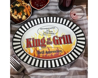 Platter for BBQ  personalized, A Flavorful Feast for Dad or That Special Man, oval 16x11”, put  name on  grilling dish, grill like royalty