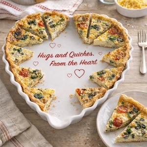 Quiche dish personalized, heart shaped,   Porcelain Bakeware, Custom Quiche Pan 8.5”x10”, dishwasher safe