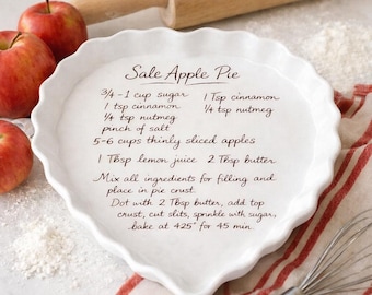 Personalized Heart Pie and Quiche Dish 8.5x10 – Custom Handwritten Recipe or Message, Meaningful Gift for Mom, Grandma or Wedding