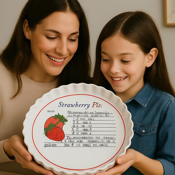 Pie Dish personalized with handwritten RECIPE, photos, display pie pan, High Quality, Handwritten Family Recipe, 2” deep, 10.5'