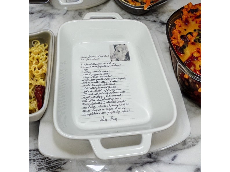 Casserole dish handwritten recipe,personalized casserole pan,baking dish,recipe casserole dish,ceramic,loaf pan,high quality dish ,2.75 qt image 2