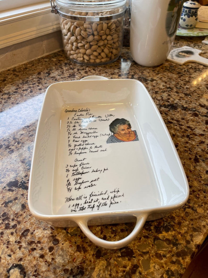 Casserole dish handwritten recipe,personalized casserole pan,baking dish,recipe casserole dish,ceramic,loaf pan,high quality dish ,2.75 qt image 1