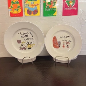 Plate handwritten with your kids drawings and artwork, personalized childrens message to daddy, mommy, heirloom, porcelain keepsake, 10”
