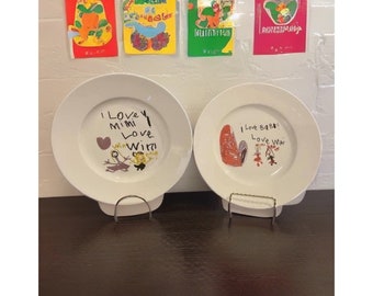 Plate handwritten with your kids drawings and artwork, personalized kids message to daddy, mommy, heirloom, porcelain keepsake, 10”