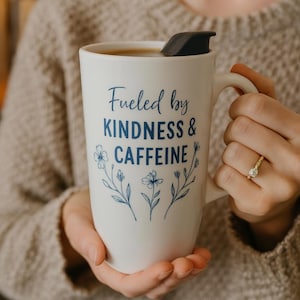 Travel mug personalized, customize with artwork, text, photos, all artwork goes under the glaze so dishwasher safe, flip top, holds 16 ounce