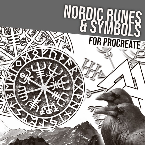 Procreate Tattoo, Nordic and Viking Symbols, Runes and Images as Brush and Stamp Set.