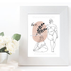 Body Positive Line Art | Printable Wall Art | Curvy Girl Printable Decor| Plus Size Women Representation | Digital Download Positive Art