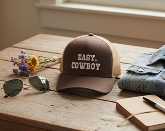 EASY, COWBOY Cappello da camionista retrò stile western per uomo e donna / Divertente cappello da baseball country / Stile rodeo vintage /