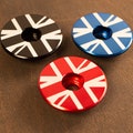 Legit Headset Caps brand custom headset cap for bicycle with laser etched Union Jack Flag, standard 1 & 1/8" size fits most bikes