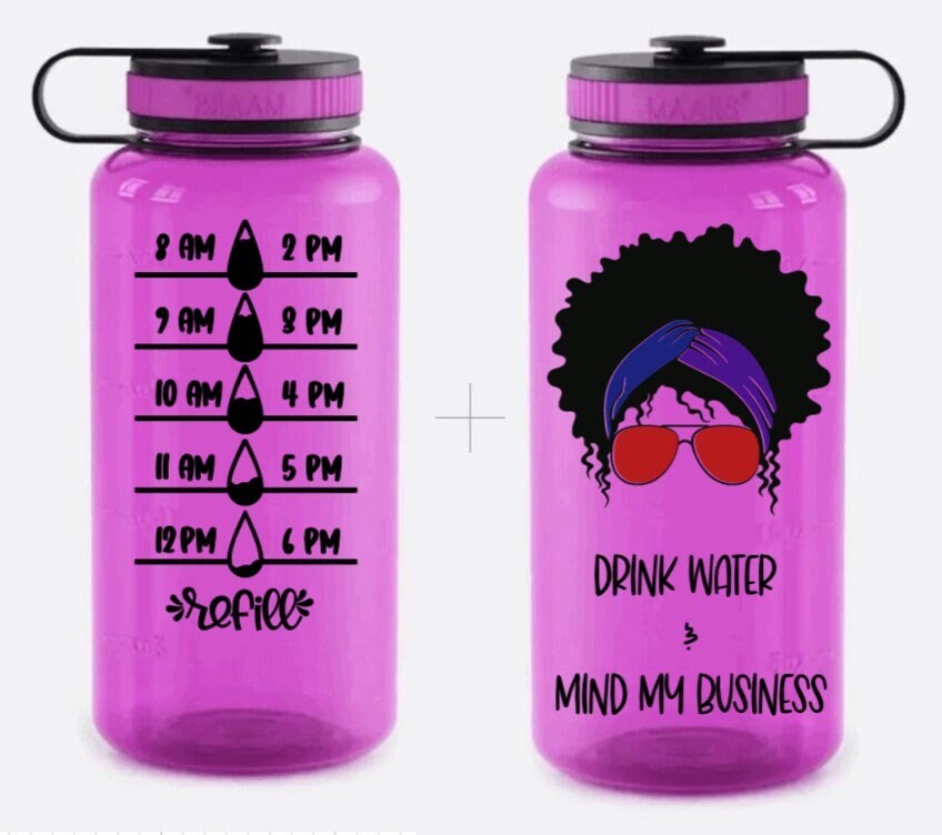 Drink Water and Mind My Business, Custom 34 Oz Water Bottle, Water Tracker,  Daily Motivation, Cute, Funny Bottle, Gym, Exercise 