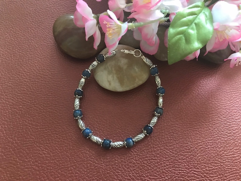 Lapis Lazuli /& Silver Bracelet 8\u201d with Matching Earrings 2\u201d.